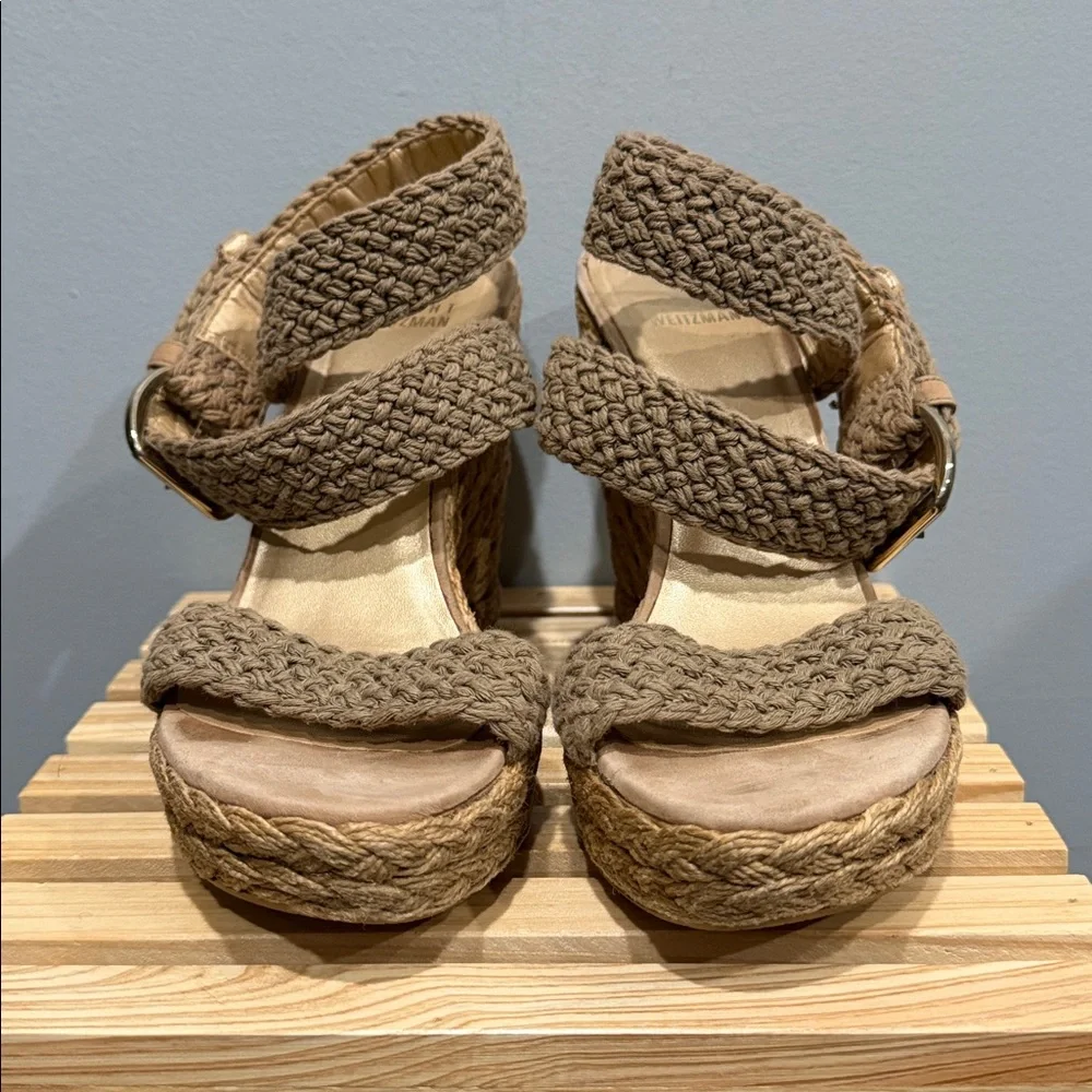 Stuart Weitzman Crochet Espadrille Wedge Sandals Ankle Strap Size 8 - Picture 3 of 12